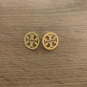 Gold Tory Burch Logo Stud Earrings